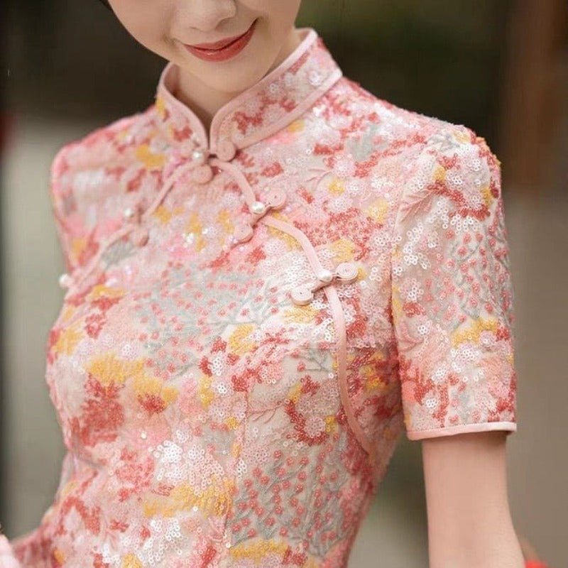 Beth and Brian Qipao - YB Floral pattern, wedding lace Cheongsam