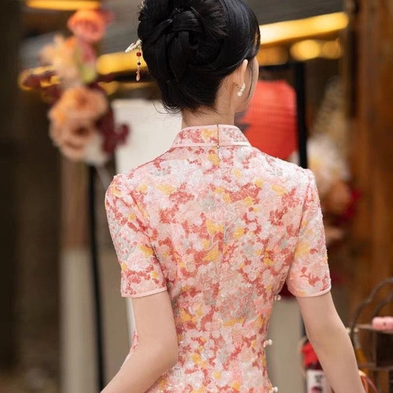 Beth and Brian Qipao - YB Floral pattern, wedding lace Cheongsam