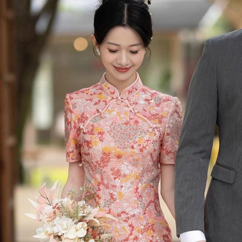 Beth and Brian Qipao - YB Floral pattern, wedding lace Cheongsam