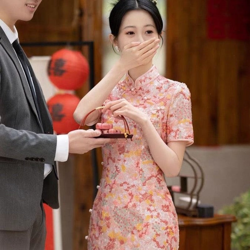 Beth and Brian Qipao - YB Floral pattern, wedding lace Cheongsam