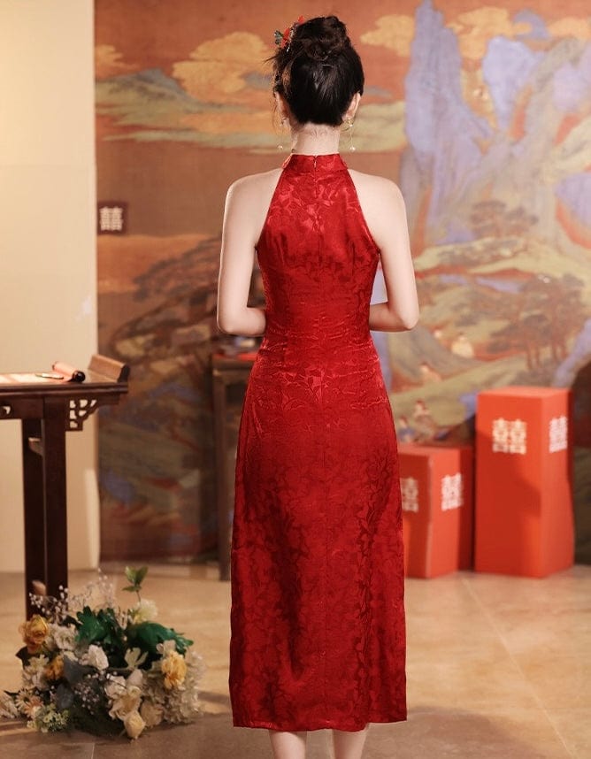 Beth and Brian Qipao-YG New Chinese style (新中式), jacquard silk satin, wedding midi Cheongsam