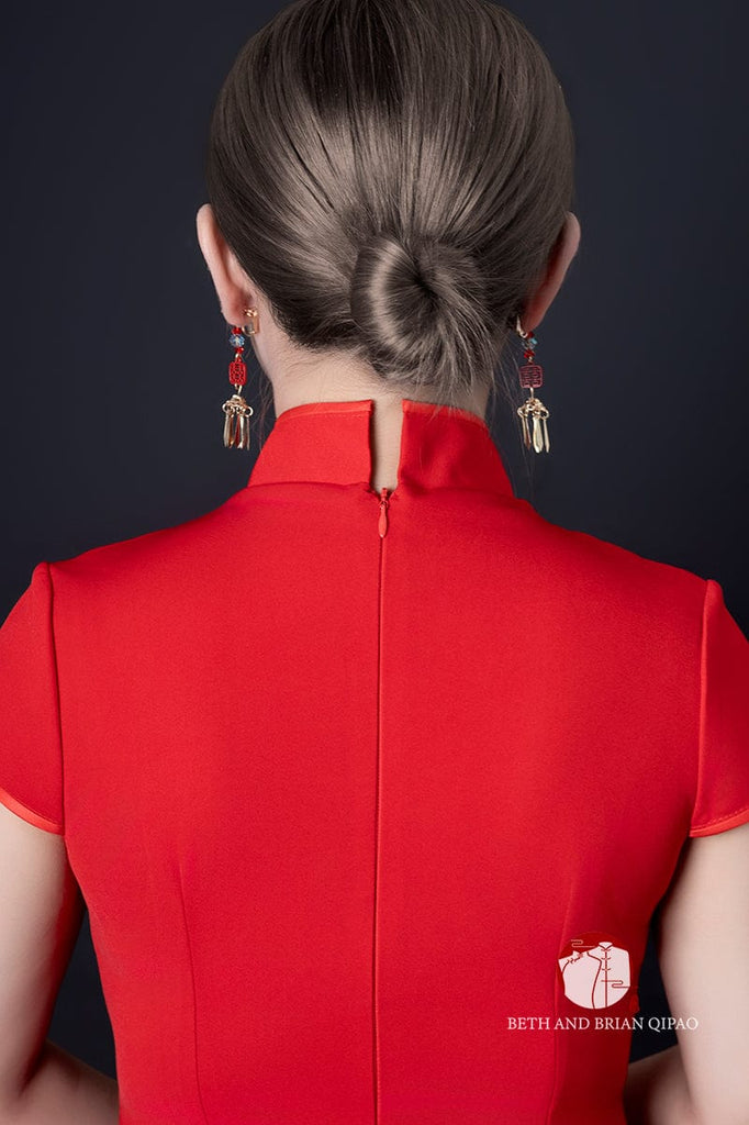 Beth and Brian Qipao - YB Exclusive designer collection, gold peacock long Qipao