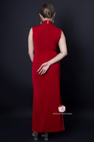 Beth and Brian Qipao - YB Exclusive designer collection, gold floral long red Qipao