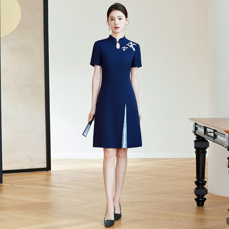 Beth and Brian Qipao -TQ Leaf embroidery, A-line short Qipao