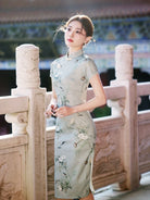 Beth and Brian Qipao-YG Floral pattern, silk hemp midi Cheongsam with short sleeves