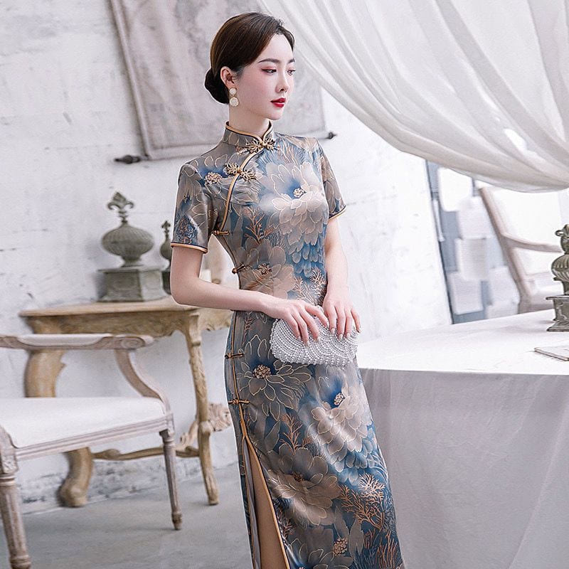 Beth and Brian Qipao - YG Floral pattern, silk long Cheongsam
