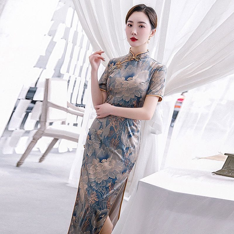 Beth and Brian Qipao - YG Floral pattern, silk long Cheongsam