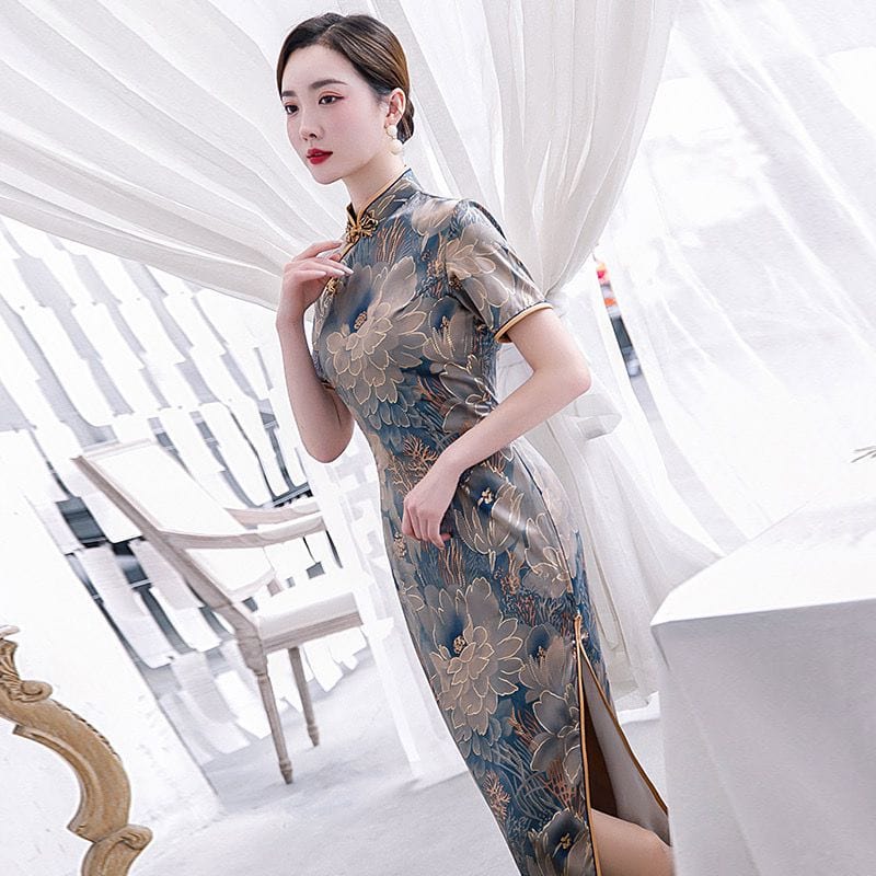 Beth and Brian Qipao - YG Floral pattern, silk long Cheongsam