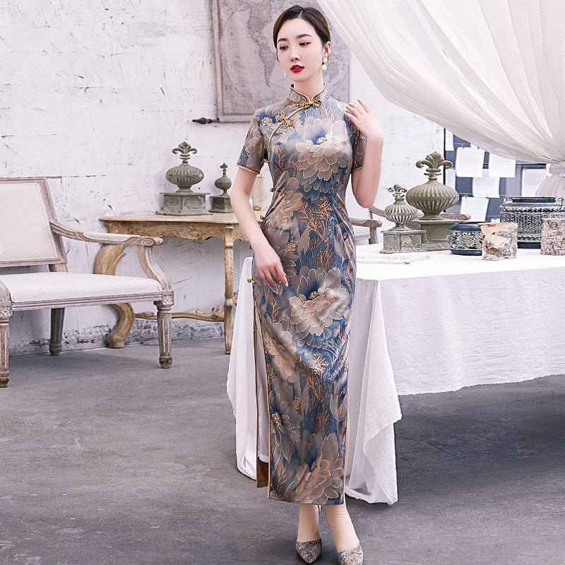 Beth and Brian Qipao - YG Floral pattern, silk long Cheongsam