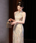 Beth and Brian Qipao-YJN New Chinese style (新中式), sequins long Cheongsam