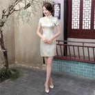 Beth and Brian Qipao - JXGZ Plus size plum blossom, brocade fabric short Cheongsam