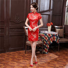 Beth and Brian Qipao - JXGZ Plus size plum blossom, brocade fabric short Cheongsam