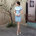 Beth and Brian Qipao - JXGZ Plus size plum blossom, brocade fabric short Cheongsam