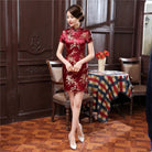 Beth and Brian Qipao - JXGZ Plus size plum blossom, brocade fabric short Cheongsam
