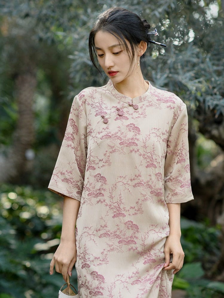 Beth and Brian Qipao-QM Fall collection, jacquard fabric midi Cheongsam