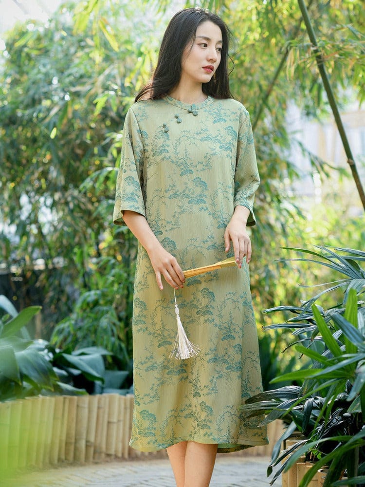 Beth and Brian Qipao-QM Fall collection, jacquard fabric midi Cheongsam