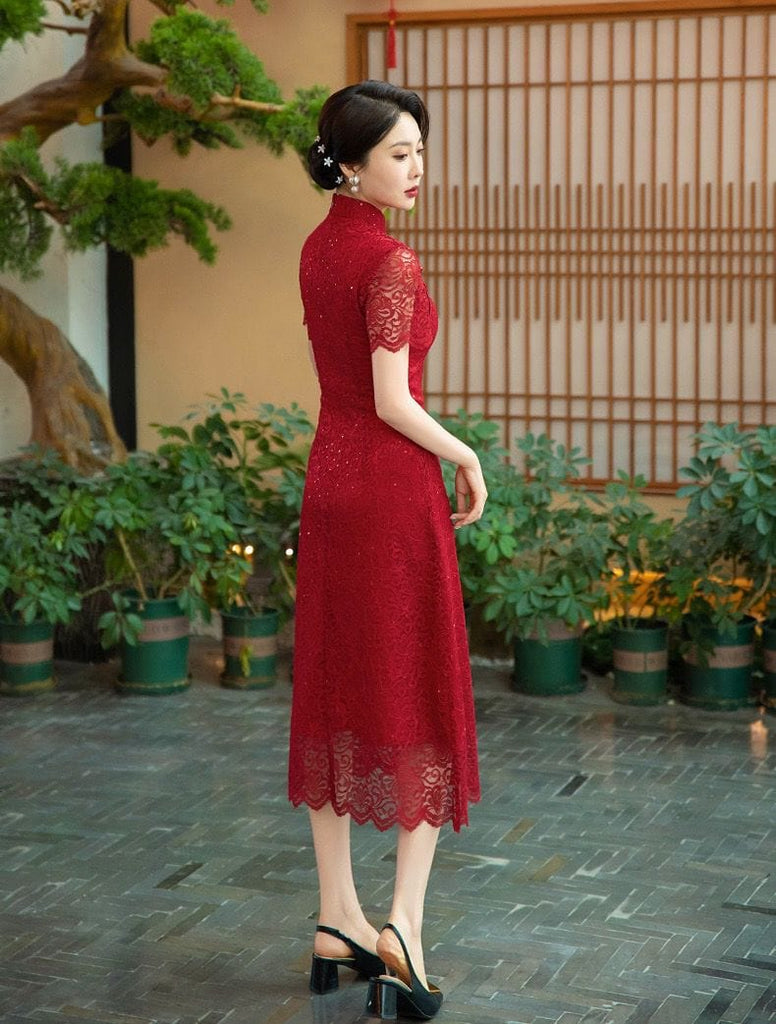Beth and Brian Qipao-LHST Floral pattern, lace long Cheongsam