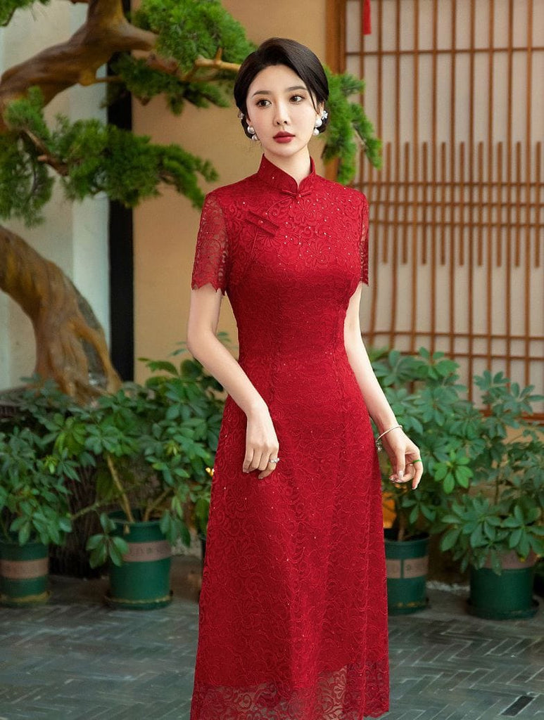 Beth and Brian Qipao-LHST Floral pattern, lace long Cheongsam