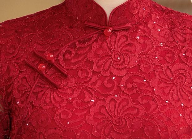 Beth and Brian Qipao-LHST Floral pattern, lace long Cheongsam