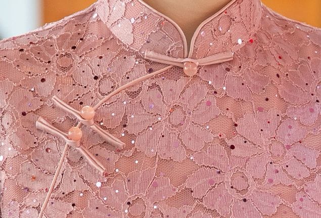 Beth and Brian Qipao-LHST Lace fabric, plus size long Cheongsam