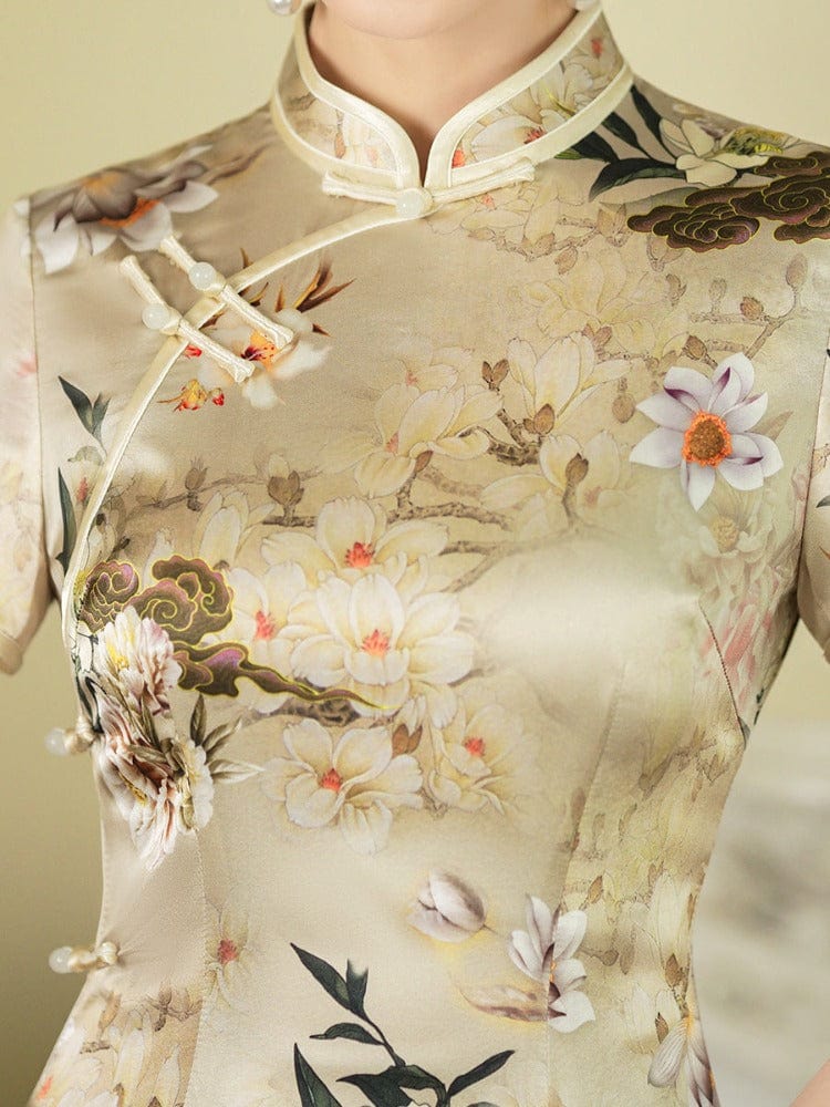 Beth and Brian Qipao-JD 19 mome mulberry silk, high-end midi Cheongsam