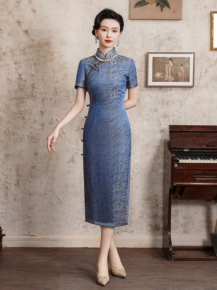 Beth and Brian Qipao -TL Mulberry silk and Jacquard, high end long Cheongsam