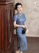 Beth and Brian Qipao -TL Mulberry silk and Jacquard, high end long Cheongsam