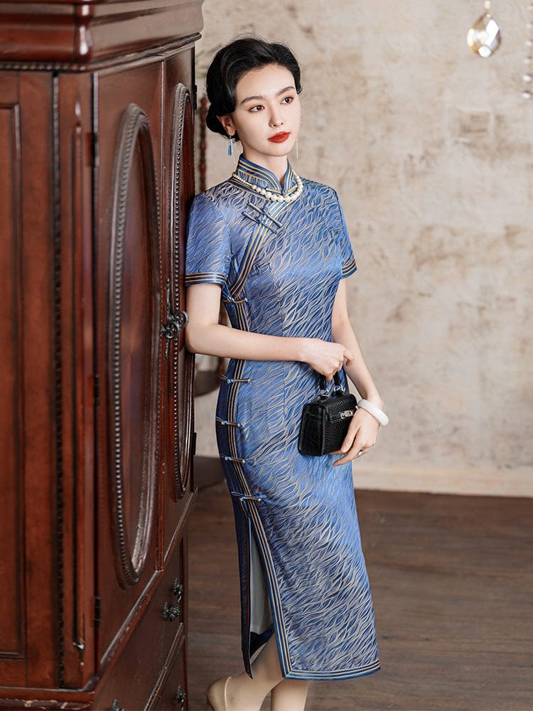 Beth and Brian Qipao -TL Mulberry silk and Jacquard, high end long Cheongsam