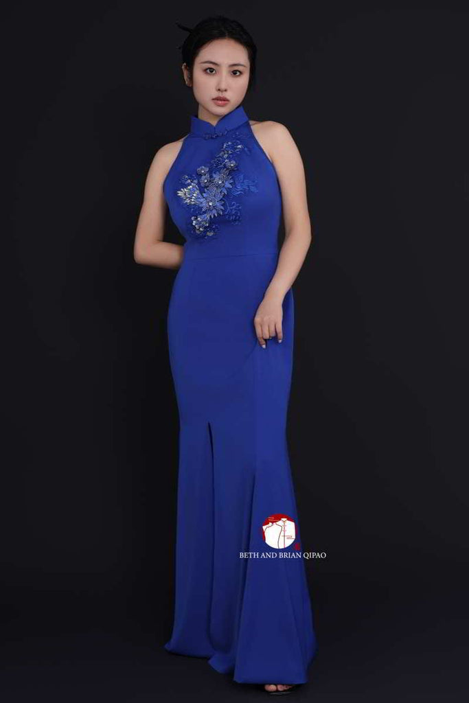 Beth and Brian Qipao - YB Exclusive designer collection, floral embroidery, long Qipao