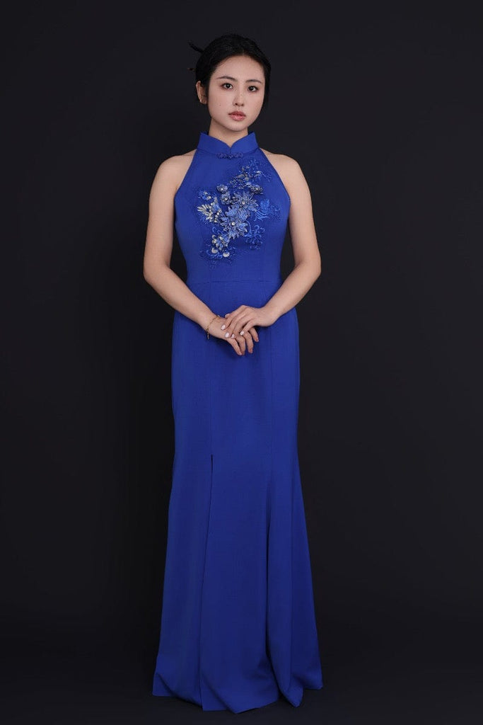 Beth and Brian Qipao - YB Exclusive designer collection, floral embroidery, long Qipao
