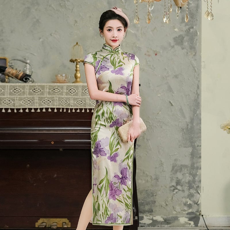 Beth and Brian Qipao-WXG Floral print, 19 mome mulberry silk, high-end long Cheongsam