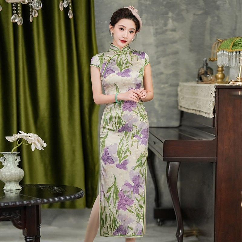 Beth and Brian Qipao-WXG Floral print, 19 mome mulberry silk, high-end long Cheongsam