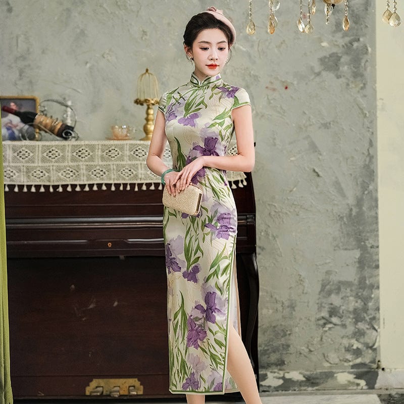 Beth and Brian Qipao-WXG Floral print, 19 mome mulberry silk, high-end long Cheongsam