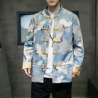 Beth and Brian Qipao-DC Crane print, blue Chinese Tang Suit Jacket