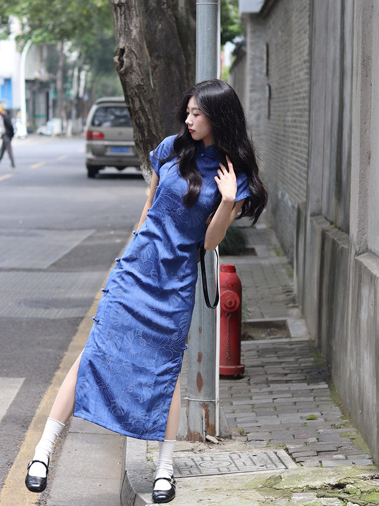 Beth and Brian Qipao-LSB Floral pattern, jacquard long Cheongsam