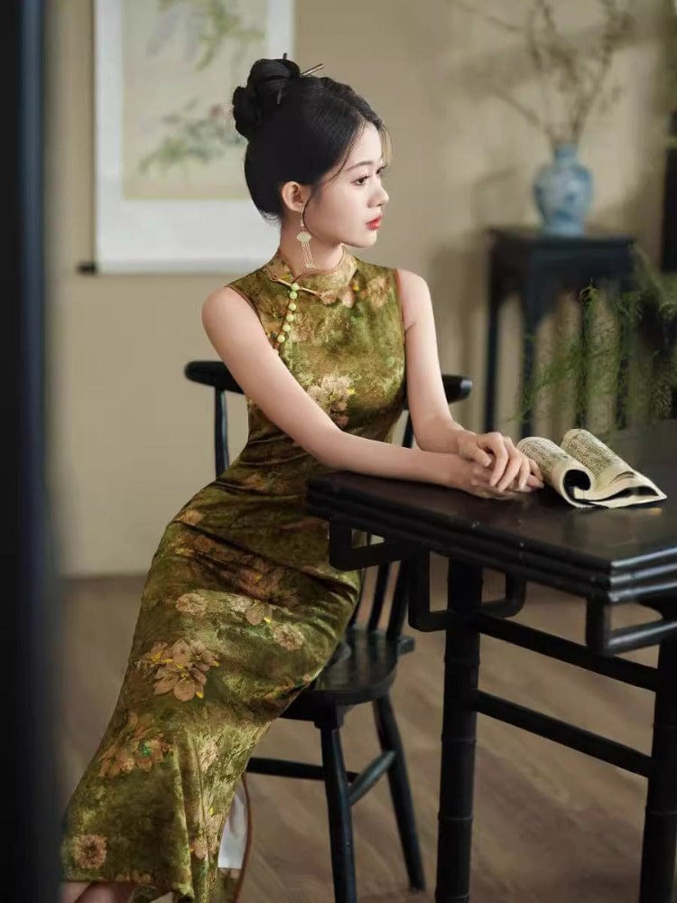 Beth and Brian Qipao-JQZ New Chinese style (新中式), floral pattern midi Cheongsam