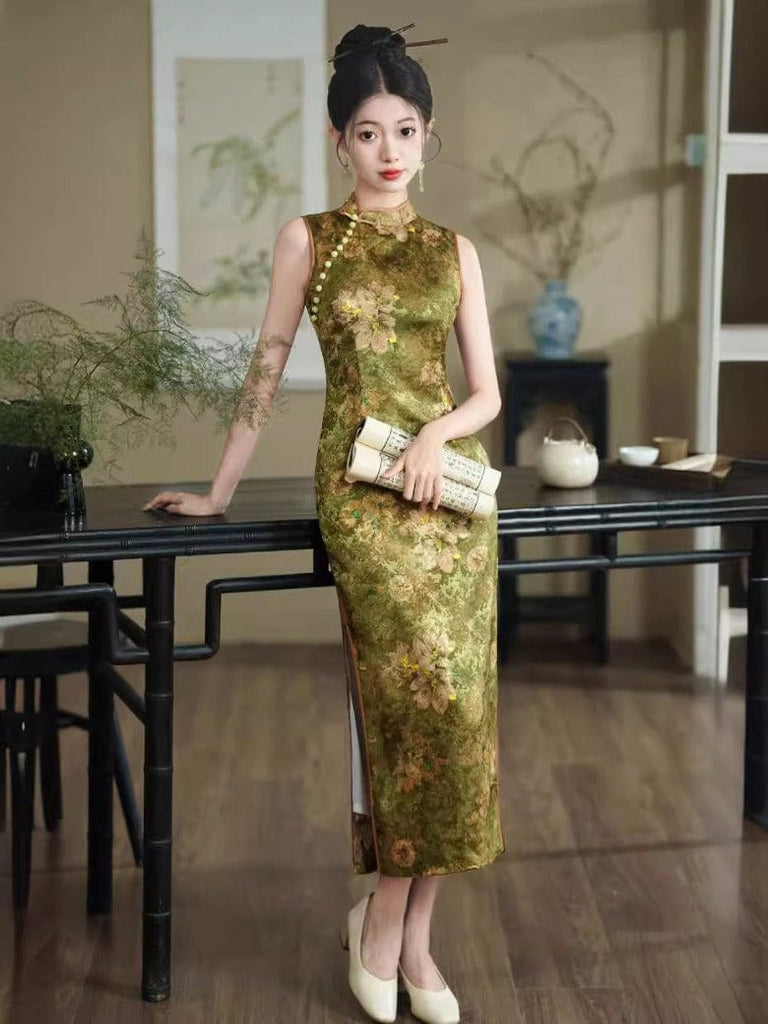 Beth and Brian Qipao-JQZ New Chinese style (新中式), floral pattern midi Cheongsam
