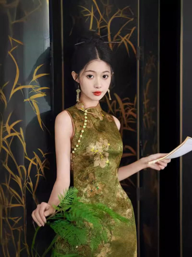 Beth and Brian Qipao-JQZ New Chinese style (新中式), floral pattern midi Cheongsam