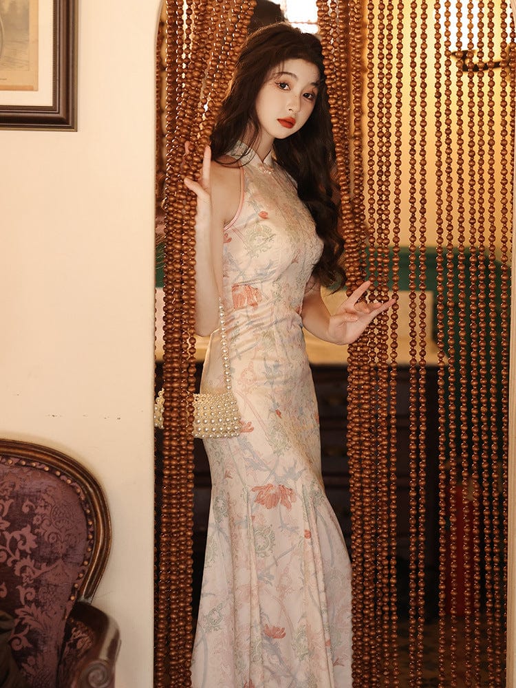 Beth and Brian Qipao-LSB New Chinese style(新中式), sleeveless satin long Cheongsam