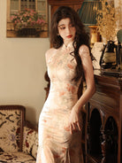 Beth and Brian Qipao-LSB New Chinese style(新中式), sleeveless satin long Cheongsam
