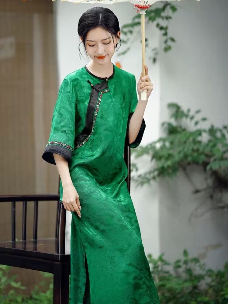 Beth and Brian Qipao-NYYS LOOSE FITTING, high-end, jacquard silk satin Cheongsam