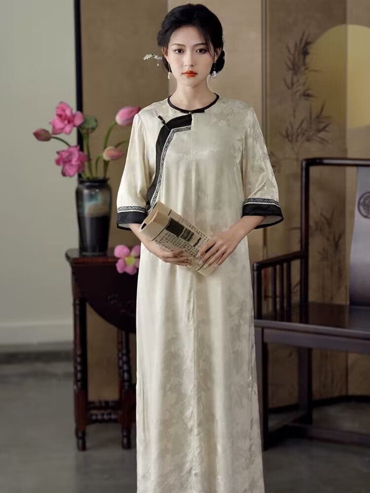 Beth and Brian Qipao-NYYS LOOSE FITTING, high-end, jacquard silk satin Cheongsam