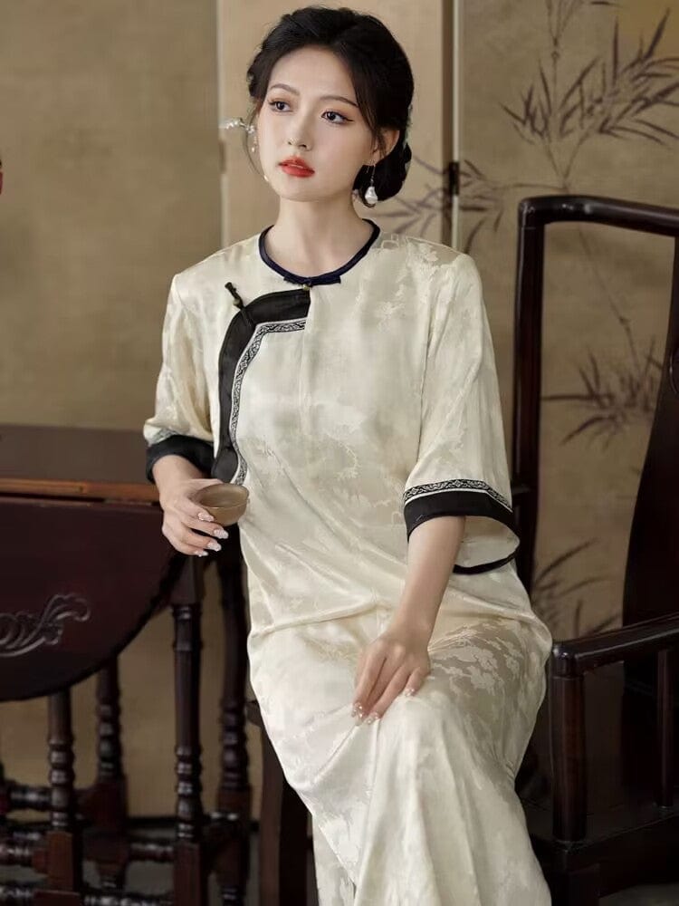 Beth and Brian Qipao-NYYS LOOSE FITTING, high-end, jacquard silk satin Cheongsam