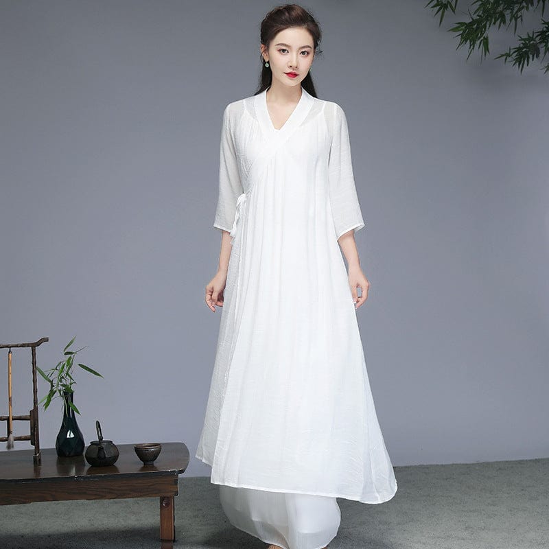 Beth and Brian Qipao-WY Loose Fitting, Cotton&linen long Cheongsam set
