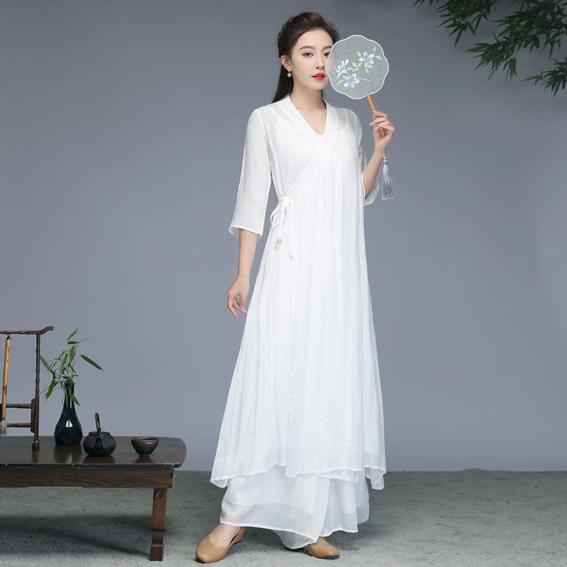Beth and Brian Qipao-WY Loose Fitting, Cotton&linen long Cheongsam set