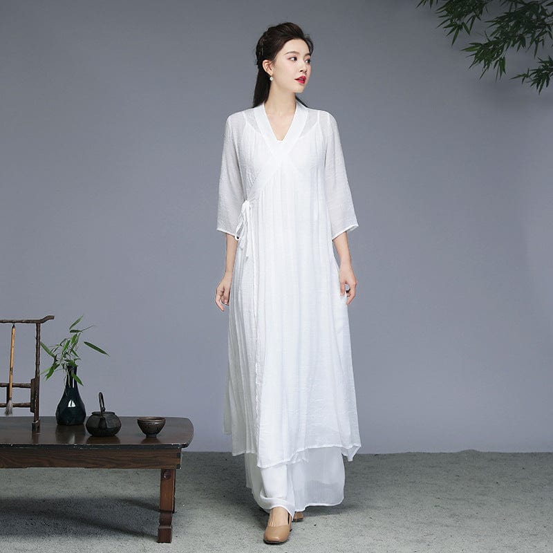 Beth and Brian Qipao-WY Loose Fitting, Cotton&linen long Cheongsam set