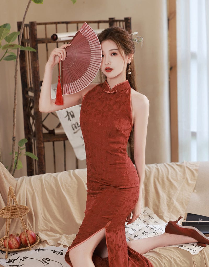 Beth and Brian Qipao-RZ New Chinese style (新中式), jacquard long Cheongsam