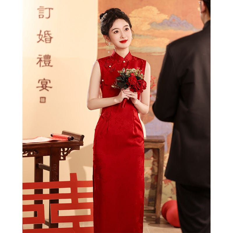 Beth and Brian Qipao-SH New Chinese style ( 新中式 ), floral pattern midi Cheongsam