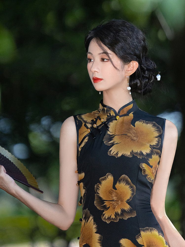 Beth and Brian Qipao-HY Sleeveless Hua Luo midi Cheongsam