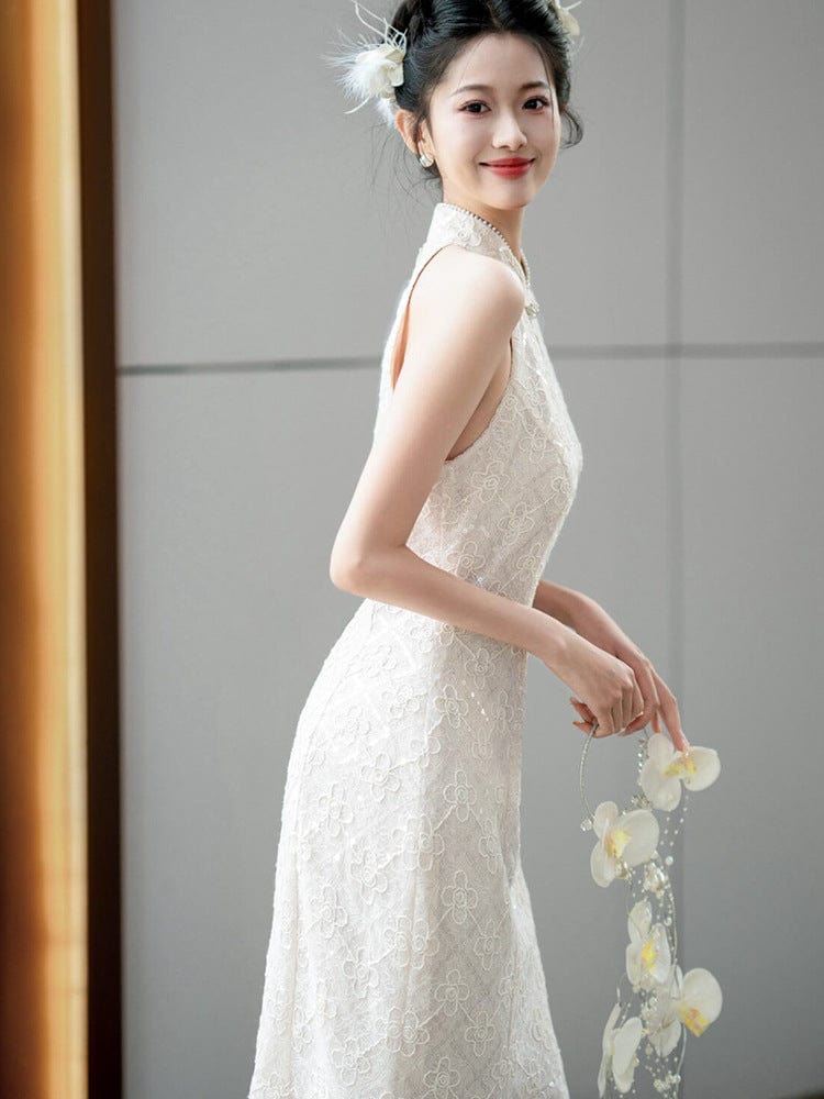 Beth and Brian Qipao-JMX New Chinese style (新中式), wedding lace midi Cheongsam